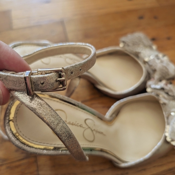 Jessica Simpson Silver Heels with Ankle Straps and Decorative Embellishments - Picture 5 of 8